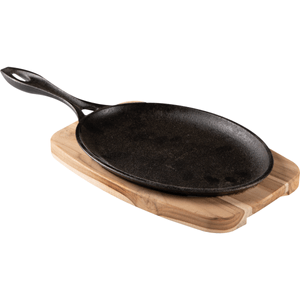 Tabla para Barbacoa Tramontina Mix Grill Ovalada de Hierro Fundido con Base y Mango de Madera de Tropical 38,5 x 19 cm