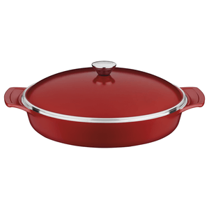 Sartén Tramontina Lyon de aluminio forjado con revestimiento interno antiadherente Starflon High Performance con tapa roja de 32 cm, 4,3 l.