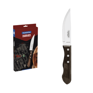 Juego de Cuchillos para Asado Jumbo Tramontina de Acero Inoxidable y Mango Castaño Polywood, 4 piezas.