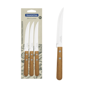 Juego de Cuchillos para Asado y Frutas Tramontina Dynamic con Láminas de Acero Inoxidable y Mangos de Madera Natural 03 Piezas