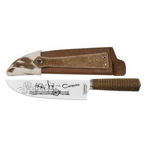 Cuchillo Tramontina Gaúcha con Lámina en Acero Inoxidable y Mango de Madera con Vaina de Cuero 8"