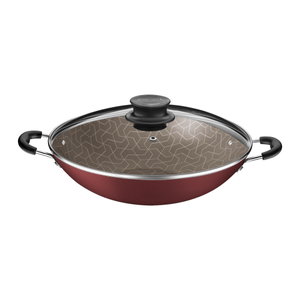 Wok Tramontina Paris en Aluminio con Revestimiento Interno y Externo Antiadherente Starflon Max Rojo con Tapa de Vidrio 32 cm 4,4 L