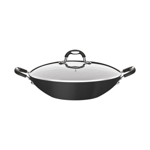 Wok Tramontina Mônaco Induction en Aluminio con Revestimiento Interno y Externo Antiadherente Starflon Premium Negro con Tapa de Vidrio 32 cm 4,5 L