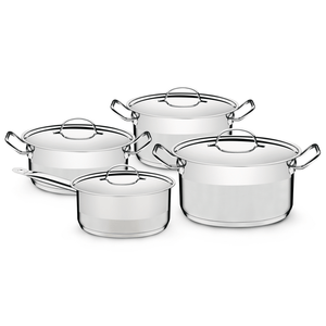 Batería de cocina Tramontina Professional de acero inoxidable fondo triple con tapa plana detalle satinado 4 piezas