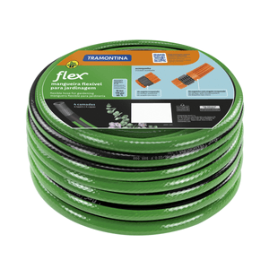 Manguera Flex para Jardín Tramontina Verde con Franja Negra de PVC 4 Capas 10 m con Acople con Rosca y Boquilla