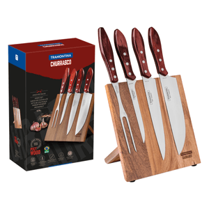 Juego para Asado Tramontina con Láminas de Acero Inoxidable y Mangos de Madera Tratada Polywood Rojo 5 Piezas