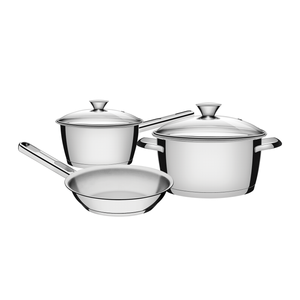 Batería de cocina Allegra de acero inoxidable con fondo triple de 3 piezas Tramontina