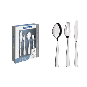 Tramontina Amazonas stainless steel flatware set with table knives and mirror finish, 24 pc set