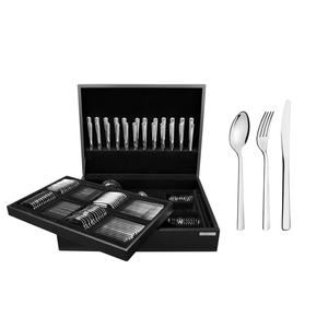Juego de cubiertos Oslo de acero inoxidable con cuchillos de mesa y estuche de madera de 101 piezas Tramontina