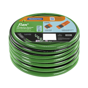 Manguera Flex para Jardín Tramontina Verde con Franja Negra de PVC 4 Capas 15 m con Acople con Rosca y Boquilla