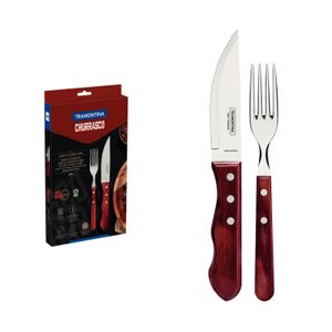 Juego de Cubiertos Jumbo para Asado Tramontina de Acero Inoxidable y Mango Rojo Polywood 4 piezas.