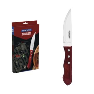 Juego de Cuchillos para Asado Jumbo Tramontina de Acero Inoxidable y Mango Rojo Polywood, 4 piezas.