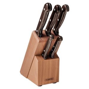 Juego de Cuchillos Tramontina Polywood con Láminas de Acero Inoxidable y Mangos de Madera Tratada Castaño con Soporte de Madera 6 Piezas