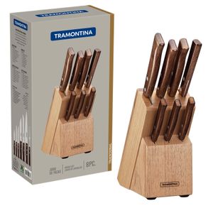 Juego de Cuchillos Tramontina Tradicional con Láminas en Acero Inoxidable y Mangos en Madera Natural con Soporte 08 Piezas