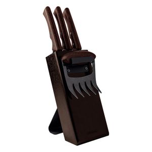 Kit para Asado Tramontina Churrasco Black con Láminas de Acero Inoxidable Oscurecido y Mangos de Madera 05 Piezas