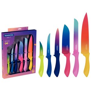 Juego de Cuchillos Tramontina Colorcut con Láminas de Acero Inoxidable y Mangos de Polipropileno Pintado 06 Piezas