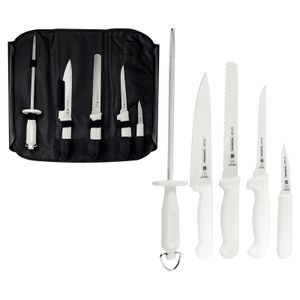 Kit para Chefs con Cuchillos Tramontina Profissional con Láminas de Acero Inoxidable y Mangos de Polipropileno Blanco 6 Piezas