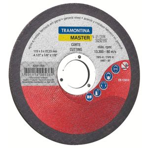 Disco de corte en aceros y metales ferrosos en general 4.1/2" Tramontina MASTER