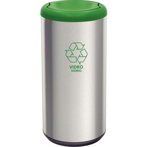 Basurero de acero inoxidable Tramontina Piemonte con terminación Satinado, tapa de vaivén de polipropileno verde y 40 l de capacidad.