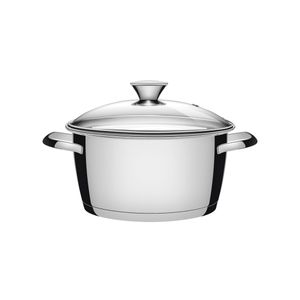 Cacerola honda Allegra de acero inoxidable con fondo triple y tapa de vidrio de 24 cm y 5,7 L Tramontina