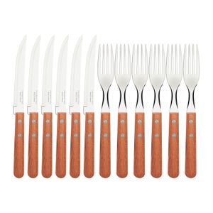 Kit para asado Tramontina de acero inoxidable con mango de madera natural, 12 piezas.