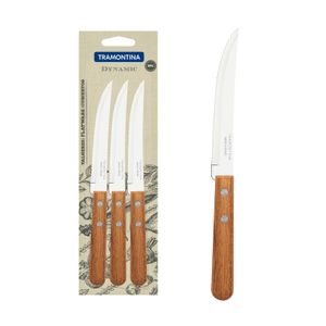 Juego de Cuchillos para Asado y Frutas Tramontina Dynamic con Láminas de Acero Inoxidable y Mangos de Madera Natural 03 Piezas