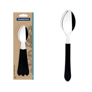 Juego de Cucharas de Mesa Tramontina Leme con Láminas en Acero Inoxidable y Mangos de Polipropileno Negro 3 Piezas