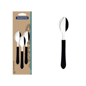 Juego de Cucharas para Té Tramontina Leme con Láminas en Acero Inoxidable y Mangos de Polipropileno Negro 3 Piezas