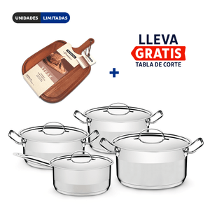 Batería de cocina Tramontina Professional de acero inoxidable fondo triple con tapa plana detalle satinado 4 piezas