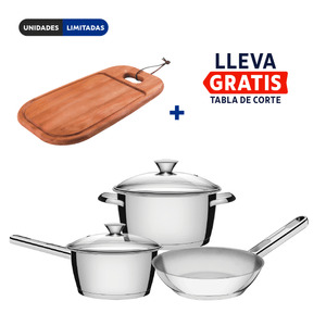 Batería de cocina Allegra de acero inoxidable con fondo triple de 3 piezas Tramontina