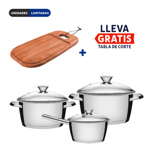 Batería de cocina Allegra de acero inoxidable con fondo triple de 3 piezas Tramontina