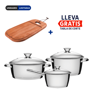 Batería de cocina Allegra de acero inoxidable con fondo triple de 3 piezas Tramontina