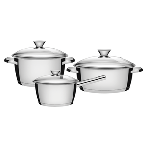 Batería de cocina Allegra de acero inoxidable con fondo triple de 3 piezas Tramontina