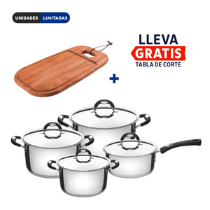 Batería de cocina Tramontina Duo Silicone de acero inoxidable fondo triple con mangos y asas de silicona 4 piezas